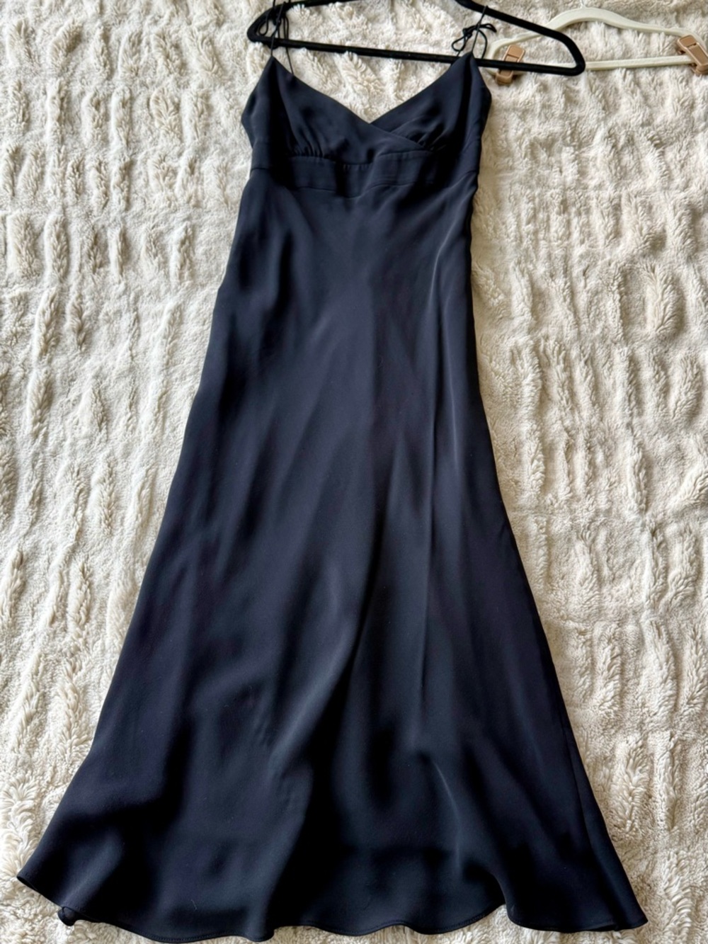 Vintage J. Crew Black Slip Midi Dress with V-Neck and Adjustable Ties